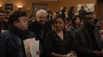 Ganni Recycled-blend Lurex Mini Wrap Dress worn by Kimber (Ashley Park) as seen in Only Murders in the Building (S03E02)