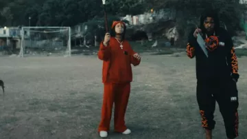 Balenciaga Red Velvet Wide Leg Pants worn by Trippie Redd in Trippie Redd – Helicopter (feat. Tommy Lee Sparta) (Official Music Video)