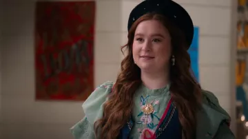 Asos design High Neck Tex­tured Em­broi­dered Midi Dress with Lace Trims in Soft Green worn by Ashlyn (Julia Lester) as seen in High School Musical: The Musical: The Series (S04E08)