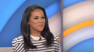 Frame Ruched Striped Cashmere Sweater worn by Laura Jarrett as seen in Today on  August 14, 2023