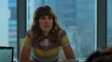 Sandro Ninon Striped Short Sleeve Sweater In Beige worn by Carmen (Paula Malia) as seen in Valeria (S03E07)