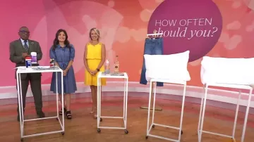 Calvin Klein Robe chemise à manches bouffantes portée par Adrianna Barrionuevo Brach comme vu dans Aujourd’hui le 15 août 2023