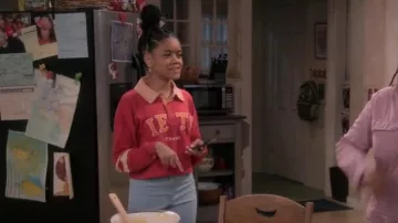 Iets Frans Urban Outfitters Red Cropped Rugby Polo worn by Aaliyah Upshaw (Khali Spraggins) as seen in The Upshaws (S03E04)