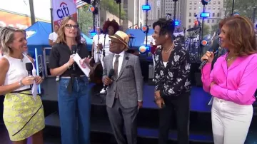 Urban Outfitters War Of The Rose Graphic Cardigan worn by Jon Batiste as seen in Today on August 18, 2023