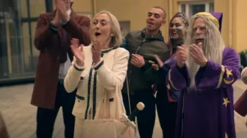 L.K.Bennett Cream Charlee Jacket worn by Sandra Ross (Paula Wilcox) as seen in Trying (S03E08)