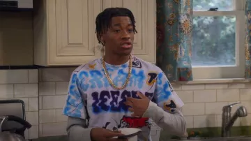 Icecream All Day Li­on Short Sleeve Knit Tee worn by Kelvin Upshaw(Kathy Diamond Lyons) as seen in The Upshaws (S04E01)