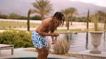 Rhude White & Blue Chevron Swim Shorts worn by DDG in Billie Jean Freestyle (Official Video)