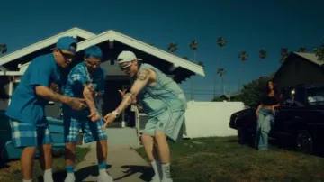 Givenchy Light Blue Basketball Shorts worn by Peso Pluma in BLESSD ❌ PESO PLUMA ❌ SOG | OJOS AZULES ( VIDEO OFICIAL )