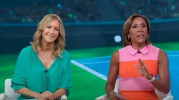Ramy Brook Randi Puff Sleeve Top In Oasis porté par Lara Spencer comme vu dans Good Morning America le 24 août 2023