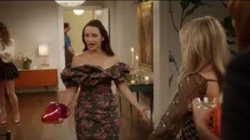 Markarian Floral Ikat Off-The-Shoulder Ruffle Midi Dress worn by Charlotte York (Kristin Davis) as seen in And Just Like That… (S02E11)