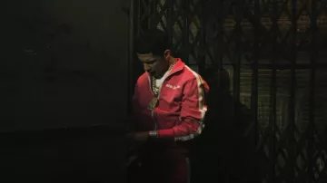 Palm Angels Fuch­sia & White Stripe Track­pants worn by J.I. in Thinking Hurts (Official Music Video)