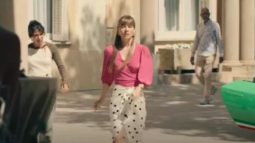 Claudie Pierlot Bam­bi­ni Wrap-Over Silk Blouse worn by Penelope (Charlotte Vega) as seen in Who Is Erin Carter? (S01E07)