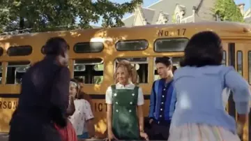 Hairspray Movie Clothing: Penny Pingleton (Amanda Bynes) is wearing Green Dress with White Shirt and Buttons