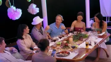 Meshki Sierra Strapless Shimmer Dress como se ve en Below Deck Down Under (S02E12)