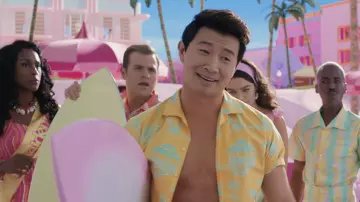 Printed shirt and shorts beach set worn by Ken (Simu Liu) as seen in Barbie movie wardrobe
