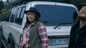 Oakley Long Sleeve Plaid Flannel Hooded Shirt Jacket worn by Magda (Pamela Rabe) as seen in Bay of Fires (S01E04)