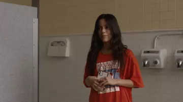 Black and Yellow Raglan Tee worn by Jenna Ortega in X movie wardrobe