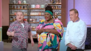 Mara Hoffman Sara Dress worn by Nicole Byer as seen in The Big Nailed It Baking Challenge (S01E03)