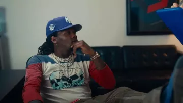 Kapital White Red & Blue Three Skulls T-Shirt worn by Quavo in Pick Up by DaBaby (Official Music Video)
