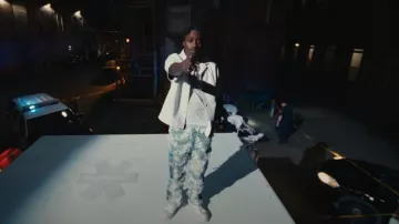 Who Decides War Blue Lace & Wave Stained Glass Jeans worn by Lil Tjay in Nobody (Official Music Video)