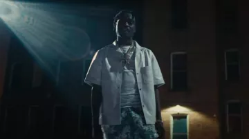 Purple Brand White Leather Boxy Shirt worn by Lil Tjay in Nobody (Official Music Video)