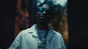 Louis Vuitton Transparent & Blue LV Rise Square Sunglasses worn by Lil Tjay in Nobody (Official Music Video)