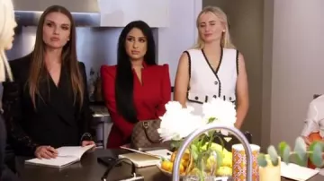Karen Millen Forever Dress in Red worn by Raabia Ahmed as seen in Selling Super Houses (S01E02)
