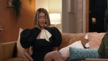 Antonio Melani Courtney Grow Short Puff Sleeve Bow Tie Neck Dress usado por Tami Roman como se ve en Caught in the Act: Unfaithful (S02E07)