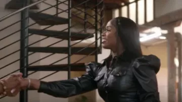 Depop Black Leather Puff Sleeve Dress usado por Mimi como se ve en Caught in the Act: Unfaithful (S02E07)