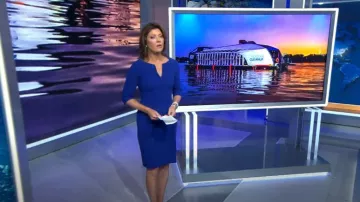 L.K. Bennett Kiel Pleat Dress worn by Norah O'Donnell as seen in CBS Evening News on  September 8, 2023