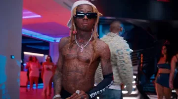 Balenciaga White Bal.Com Piercing Hat worn by Lil Wayne in Main One (Official Music Video) with Mario feat. Tyga