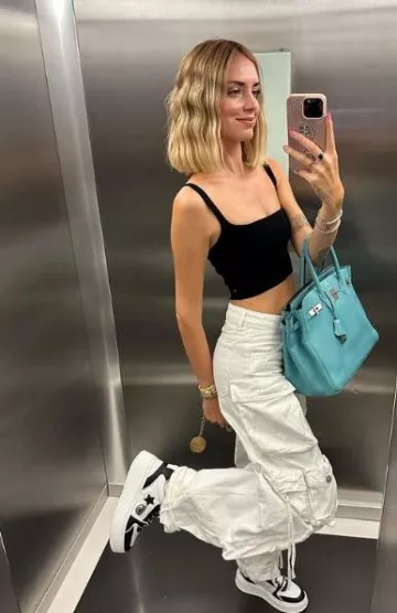 Chiara Ferragni Cf School Sneakers in White/Black worn by Chiara Ferragni on her Instagram on September 11, 2023