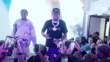 Celine Black Checkered Logo T-Shirt worn by Fivio Foreign in Bla Bla by Lil Tjay (Official Video)