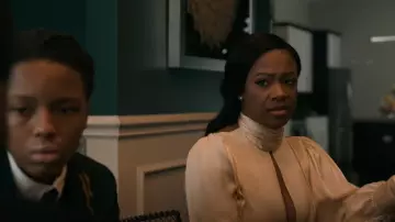 Orseund Irus Night Out Open-Back Ruched Satin Blouse worn by Roselyn Perry (Kandi Burruss) as seen in The Chi (S03E07)