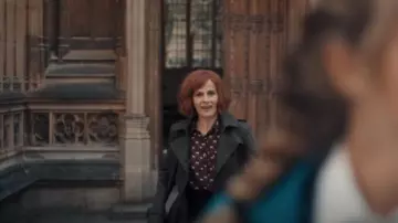 J. Crew Bur­gundy Popover Shirt worn by Gillian Chamberlain as seen in A Discovery of Witches (S01E01)