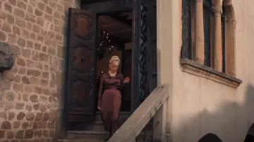 Dion Lee Wrap Effect Silk Satin Midi Dress in Burgundy worn by Ysabeau De Clermont (Lindsay Duncan) as seen in A Discovery of Witches (S01E04)