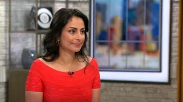 Hervé Leger Carmen Robe portée par Céline Gounder vue dans CBS Mornings le 12 septembre 2023