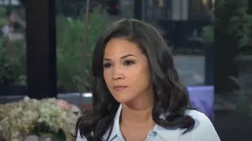 A.L.C. Atlas Ribbed Top in Chelsea Blue worn by Laura Jarrett as seen in Today on  September 13, 2023