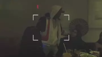 Casablanca Red, White, & Blue Air Puffer Jacket worn by 6ix9ine in Shaka Laka feat. Kodak Black & Yailin la Mas Viral (Official Music Video)