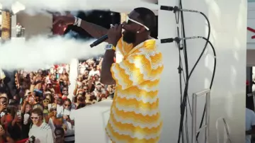 Casablanca Yellow Wavy Gradient Crochet Shirt worn by Gucci Mane in Married with Millions [Official Music Video]