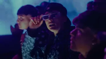 Off White Frosted Rectangular Volcanite Sunglasses worn by Peso Pluma in LADY GAGA (Video Oficial) by Peso Pluma, Gabito Ballesteros, Junior H