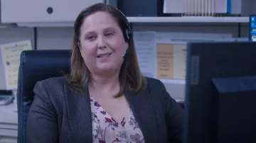 Liz Claiborne V Neck Short Sleeve Blouse Rose Floral worn by Jackie Boone (Dot-Marie Jones) as seen in Killing It (S02E06)