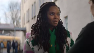 Nasty Gal Mo­tocross Coat worn by Hazel-May McCall (Ashleigh Murray) as seen in The Other Black Girl (S01E06)