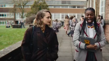 Ganni Belted Double-breasted Checked Cotton-blend Coat worn by as seen in Sex Education (S03E07)