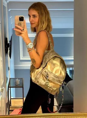 Chanel Medium Graffiti Printed Canvas Backpack worn by Chiara Ferragni on her Instagram post on September 17, 2023