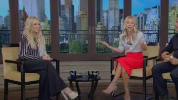 Alice And Olivia Willa Striped Two Tone Blouse worn by Tamra Judge as seen in  LIVE with Kelly and Mark on September 15, 2023