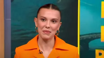Tilly Sveaas Large T-bar Earrings worn by Millie Bobby Brown as seen in Good Morning America on September 14, 2023