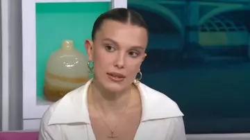 Tilly Sveaas Large T-Bar Earrings worn by Millie Bobby Brown as seen in Today with Hoda & Jenna on September 15, 2023