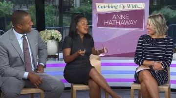 Eliza J Stripe Flower Detail Shift Dress worn by Dylan Dreyer as seen in Today on  September 18, 2023