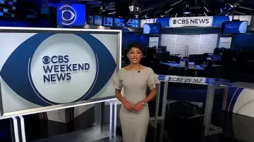 Banana Republic Ruffle Sleeve Vestido usado por Jericka Duncan como se ve en CBS Evening News el 18 de septiembre de 2023